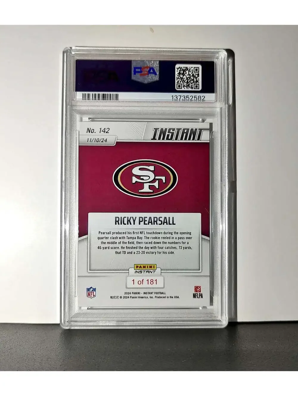 Ricky Pearsall Rookie 2024 Panini Instant NFL #142 PSA 10 Gem Mint